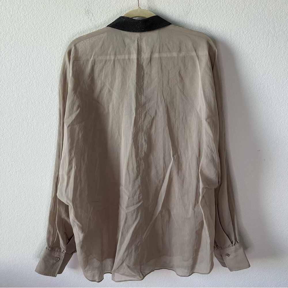Brunello Cucinelli Monili Beads Embellished Collar Shirt in Coffee Beige SZ 3 XL - Picture 11 of 11